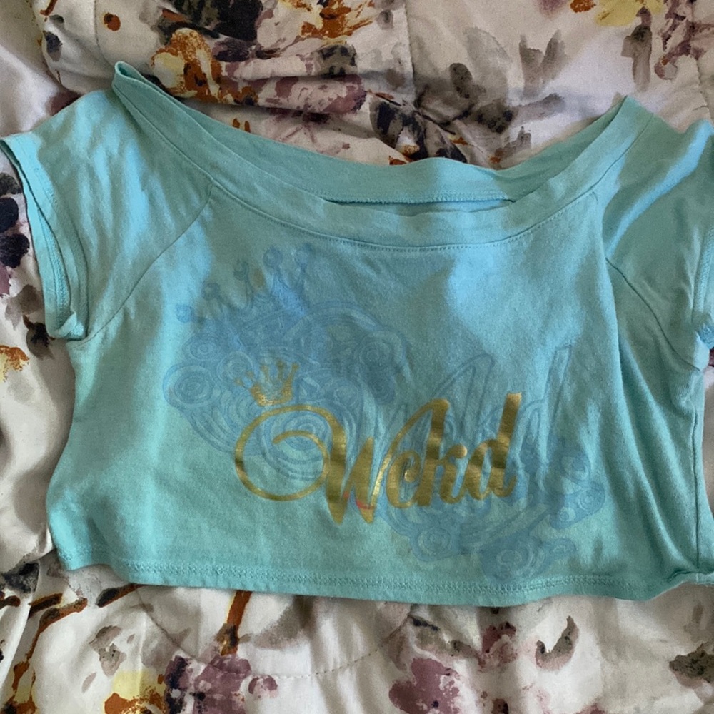 Blue gold letters graphic crop top